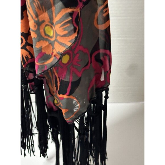 LuLaRoe Monroe Sheer Kimono Cardigan Top Open Front Floral Fringe Size L - Picture 5 of 9